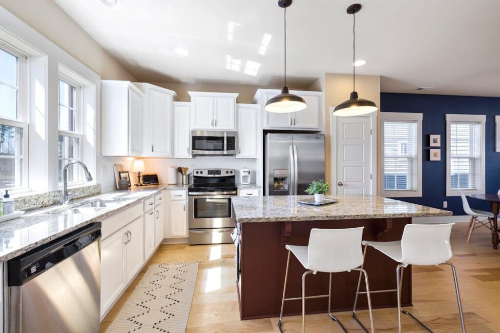 Modern kitchen layout design with island and efficient cooking space