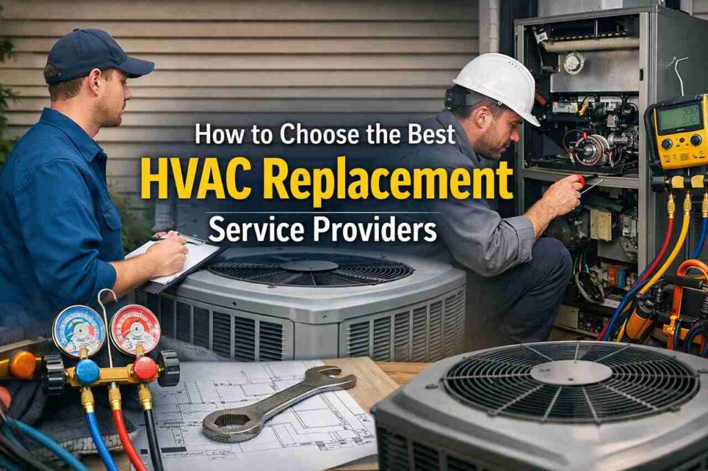 HVAC technicians replacing air conditioning and furnace system