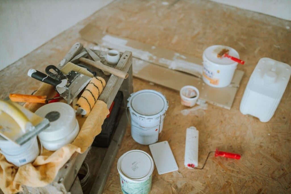 home renovation tools and paint supplies for budget planning