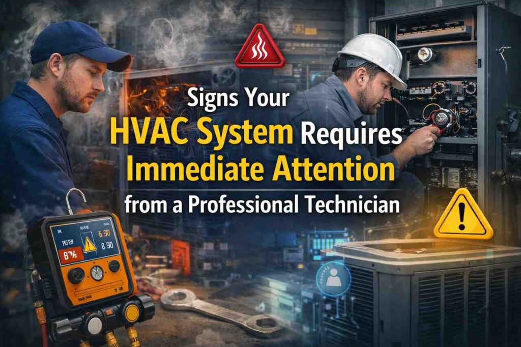 HVAC system showing warning signs requiring urgent professional repair