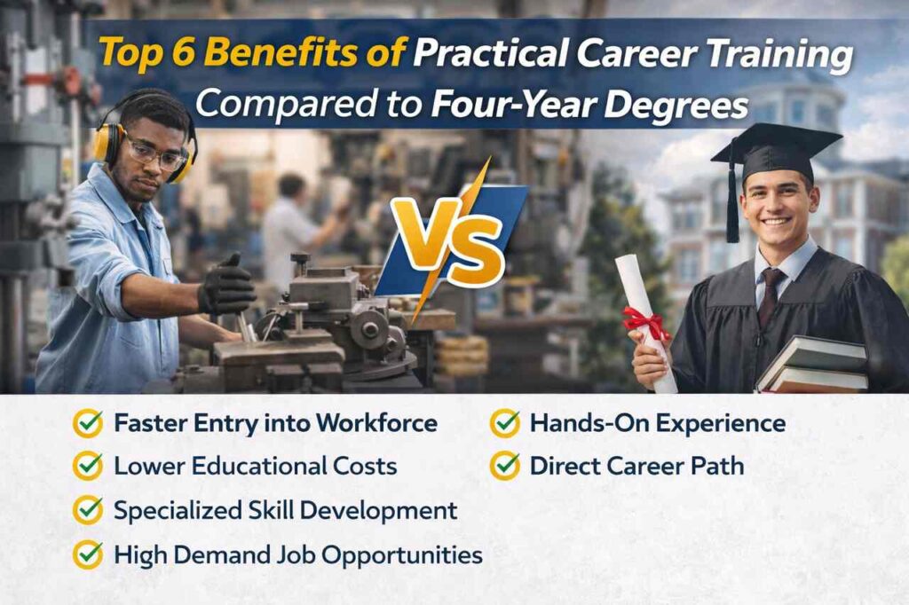 Practical career training vs four-year degree comparison scene
