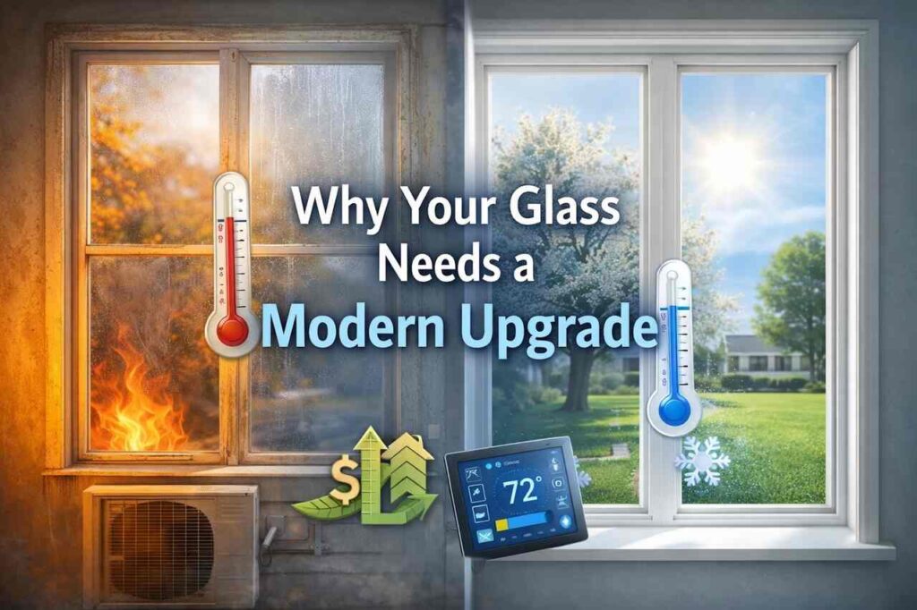 old vs modern glass window showing energy efficiency upgrade