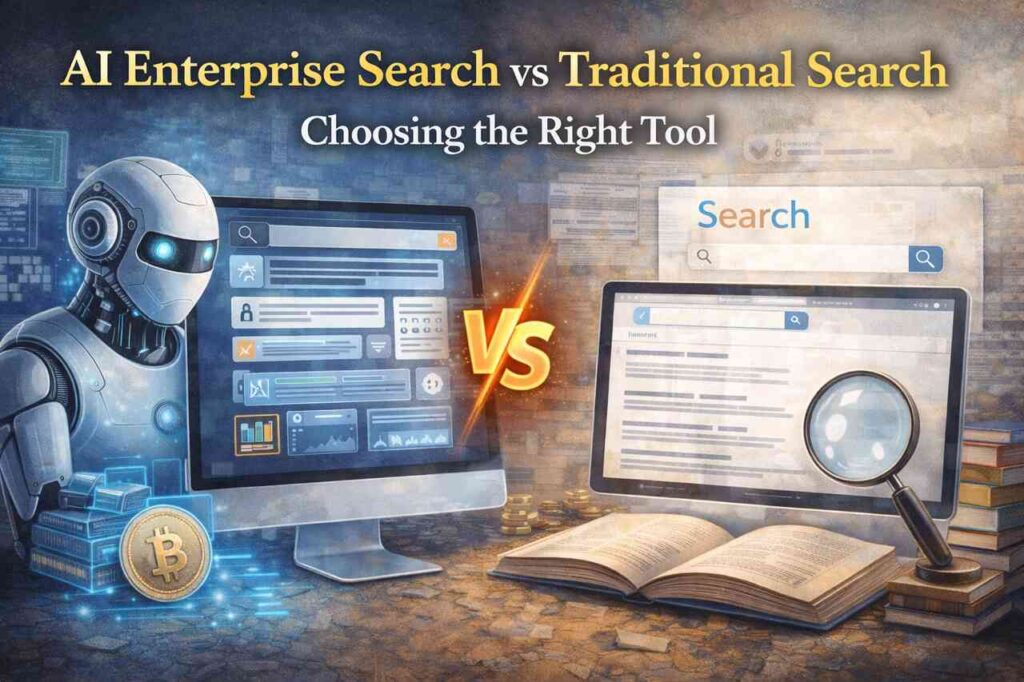 AI enterprise search vs traditional search engines comparison illustration