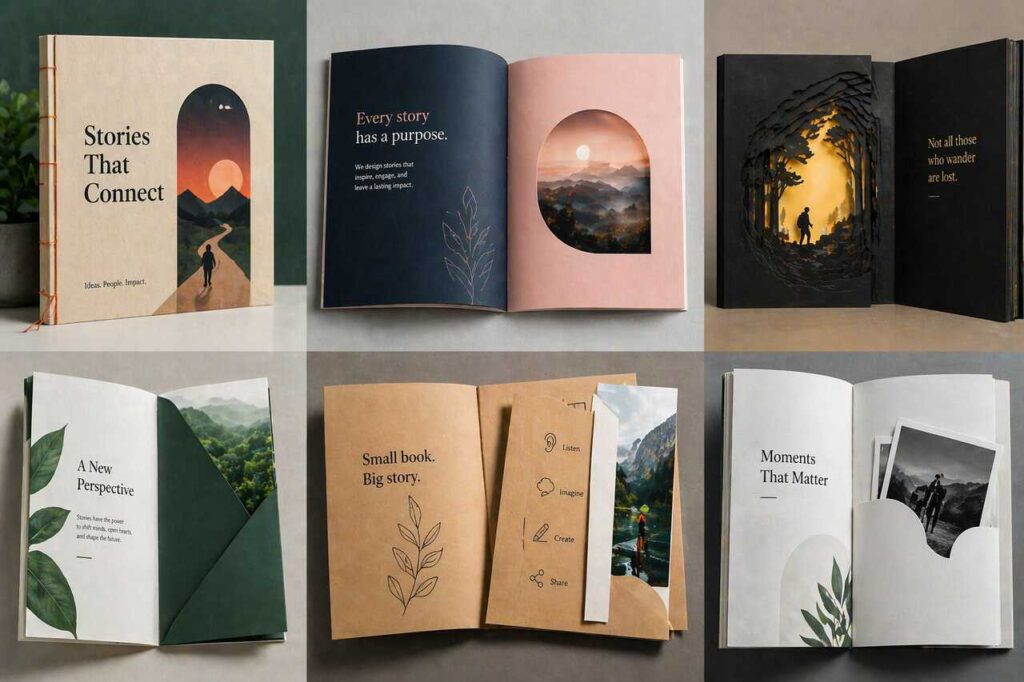 Modern booklet layouts with creative storytelling design elements