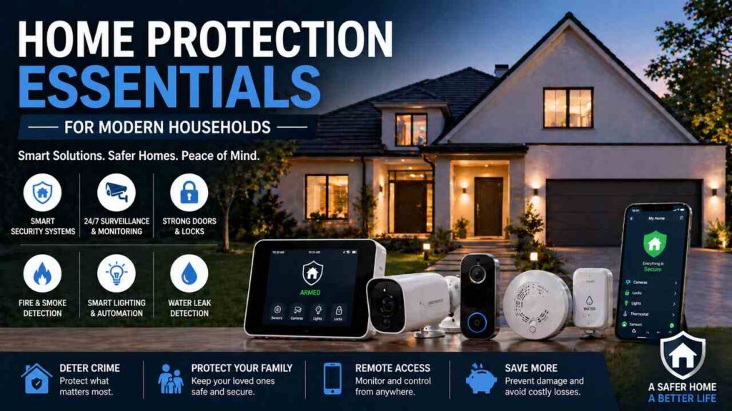 Modern home with smart security systems and protection devices