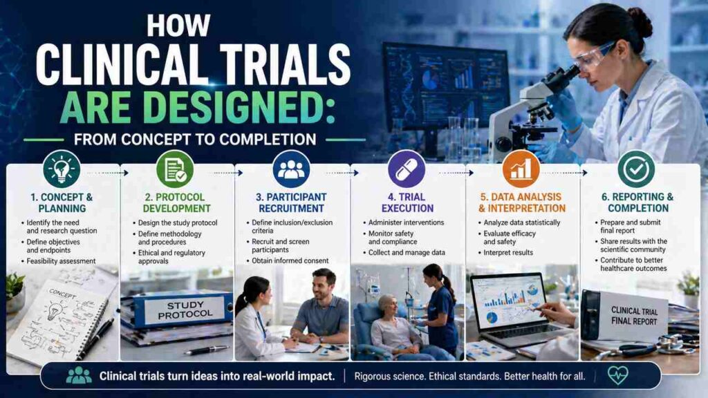 Clinical trials process from planning to completion in lab