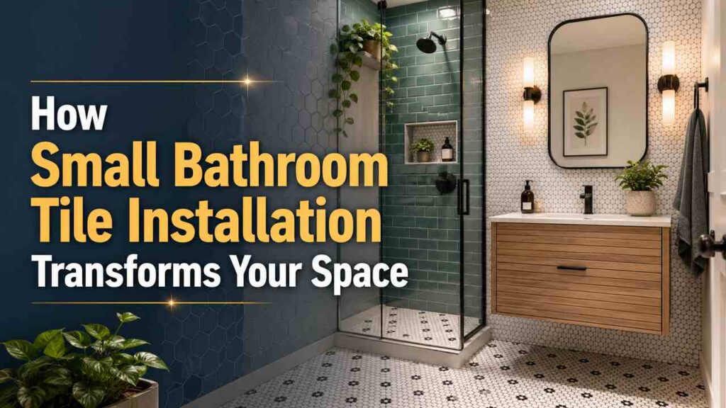 Small bathroom tile installation with modern design and glass shower