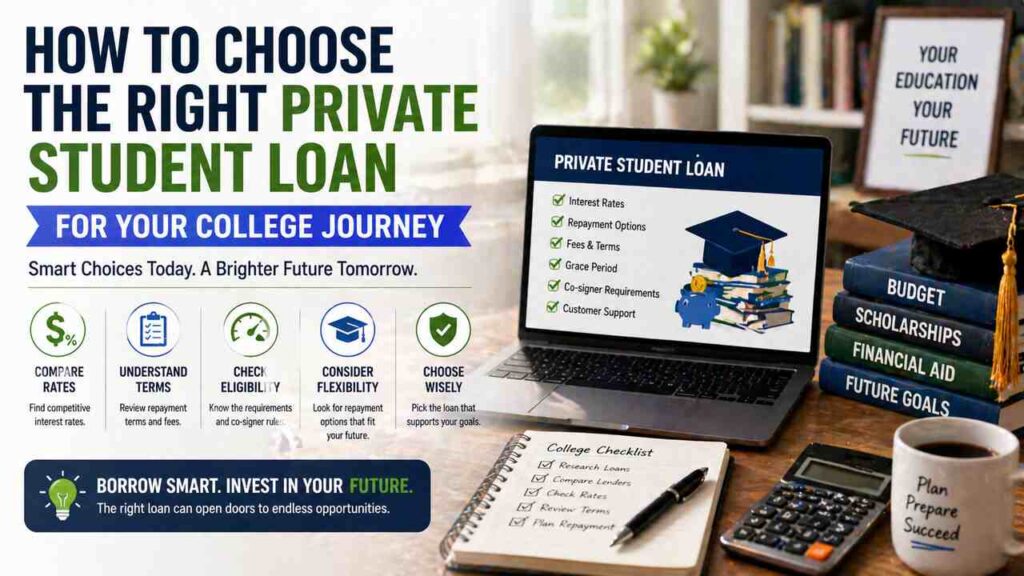 Private student loan comparison on laptop with study desk setup