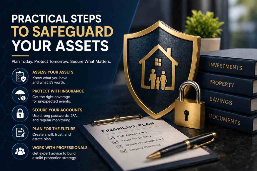 Secure safe and asset protection plan on desk