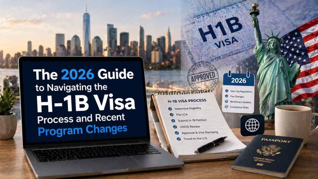 H-1B visa process documents with passport and US symbols