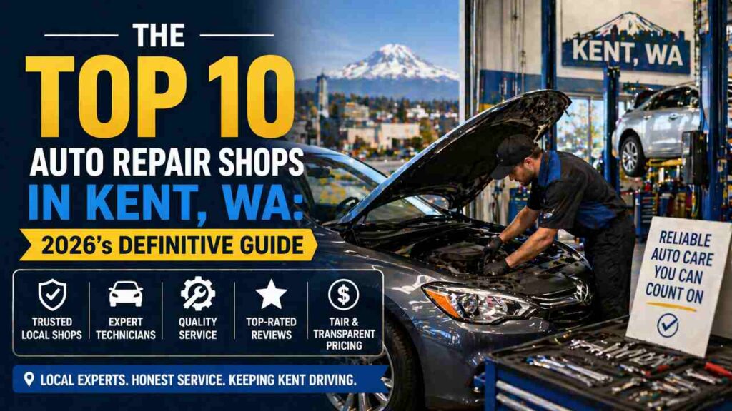 Auto repair shop in Kent WA with mechanic working on car