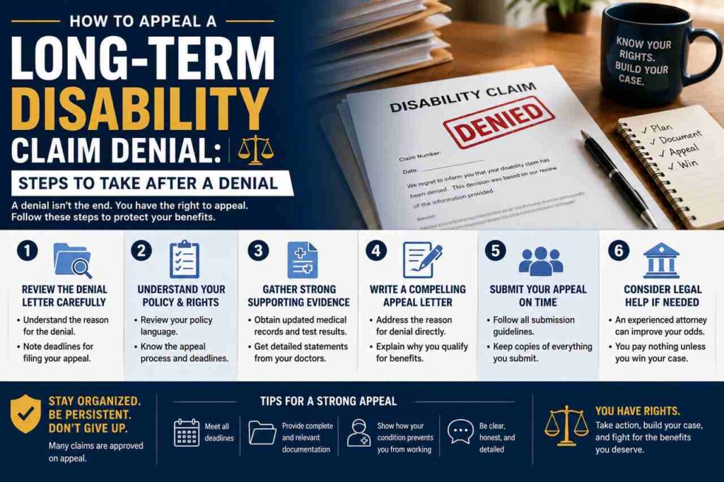 Person appealing a long-term disability claim denial with legal assistance.