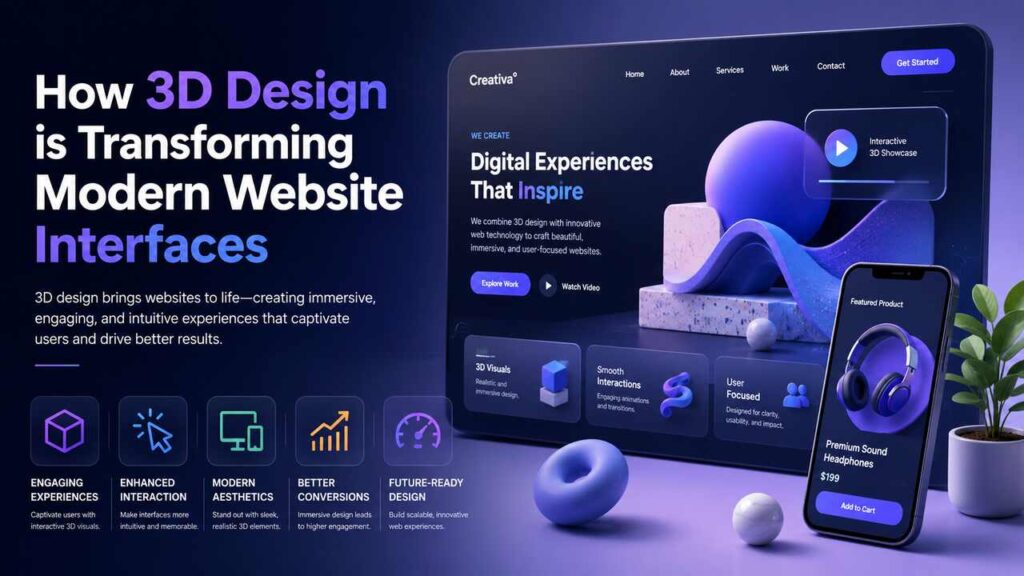 How 3D Design is Transforming Modern Website Interfaces 3D design elements enhancing a modern website interface