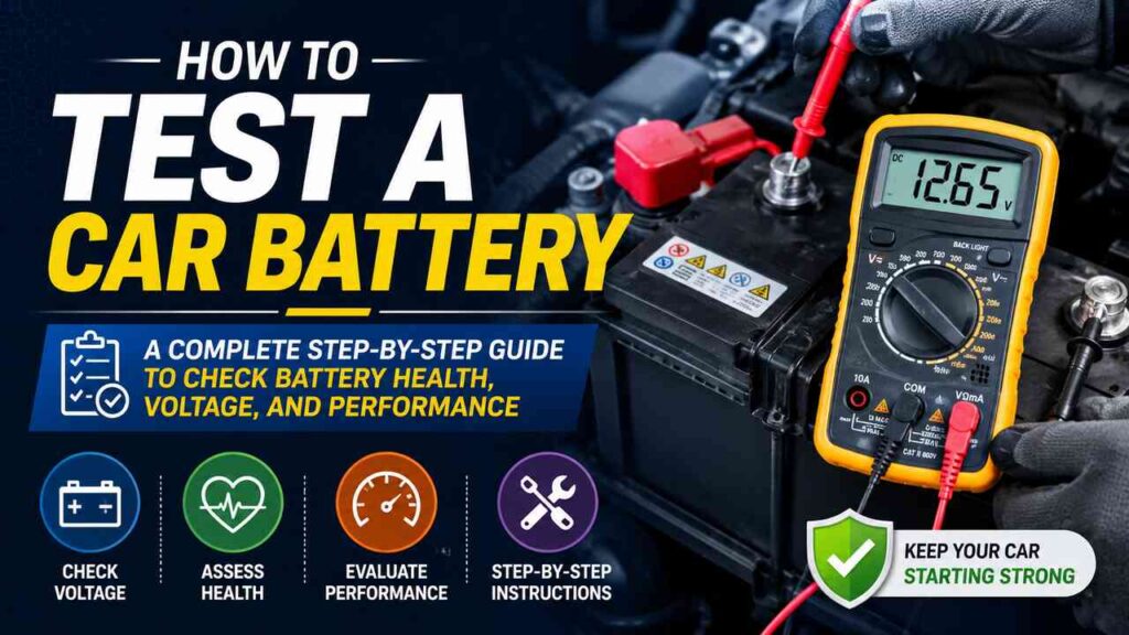 Technician testing a car battery with a digital multimeter
