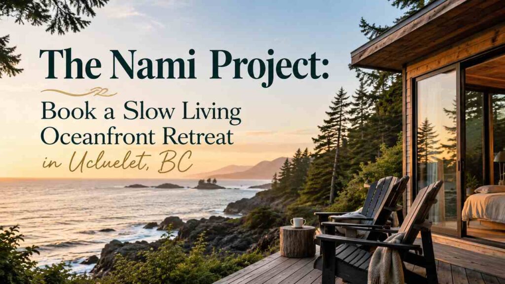 Oceanfront cabin retreat at The Nami Project in Ucluelet BC overlooking the Pacific Ocean