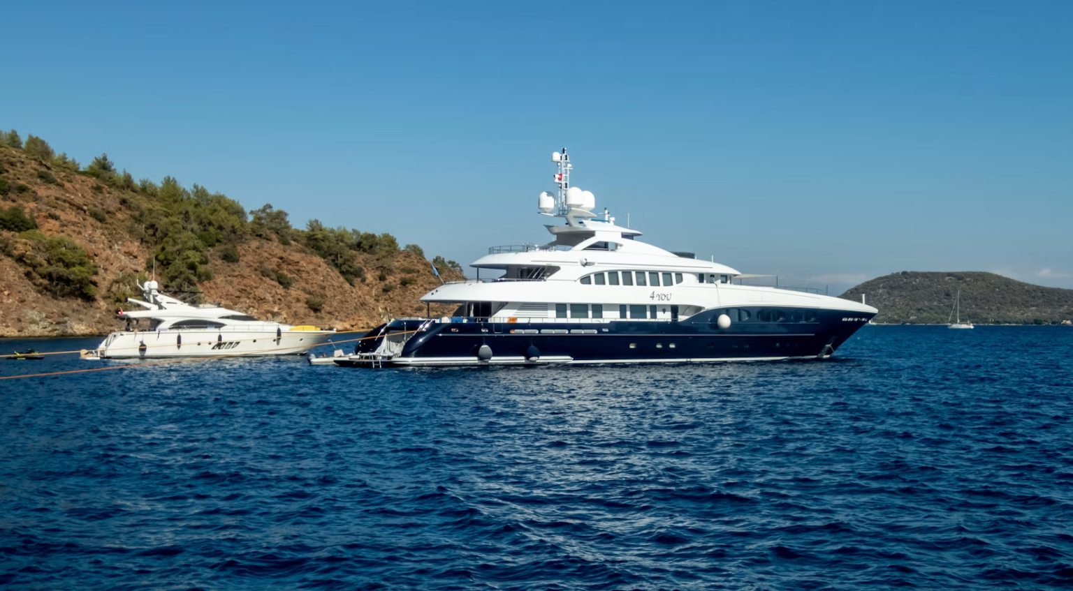Luxury yacht travel at sunset on a premium superyacht