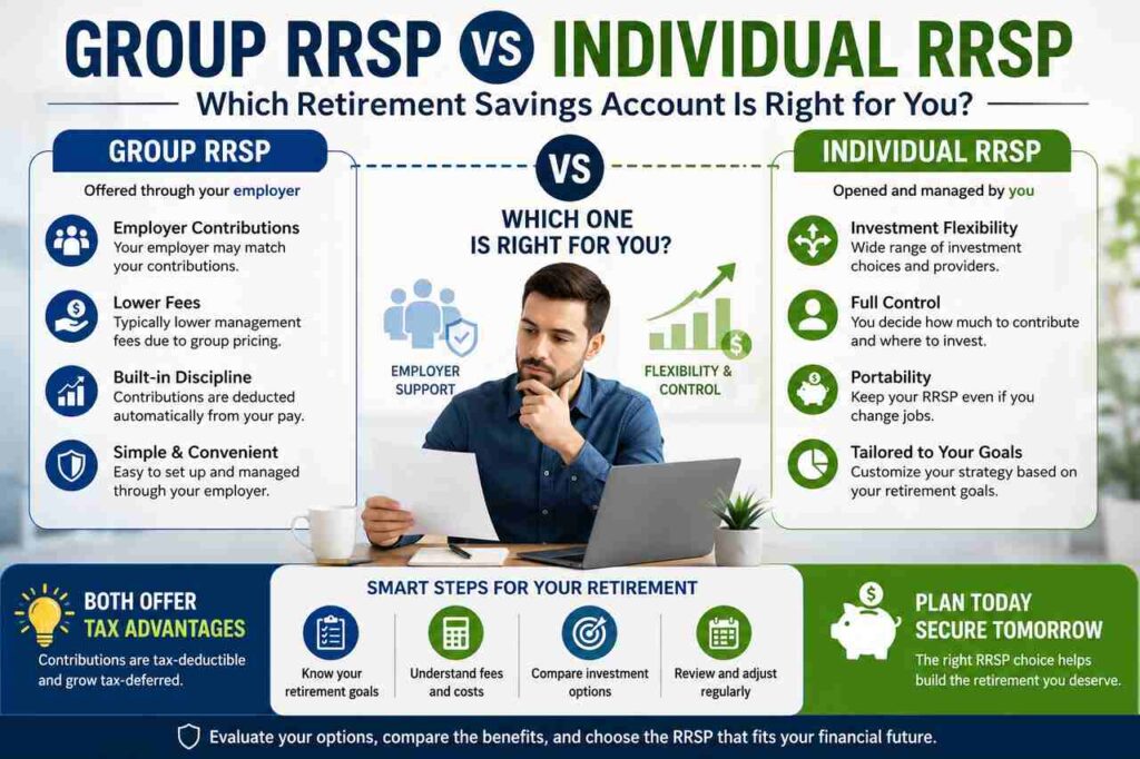 Group RRSP vs Individual RRSP: Which Retirement Savings Account Is Right for You? Comparison of Group RRSP vs Individual RRSP retirement savings accounts
