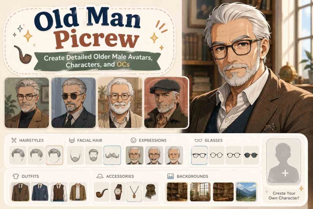 Old Man Picrew: Create Detailed Older Male Avatars, Characters, and OCs Old Man Picrew older male avatar and character creator