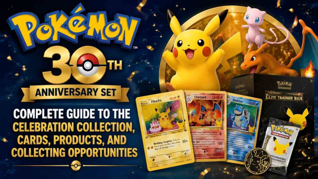 Pokémon 30th Anniversary Set celebration collection with cards and products