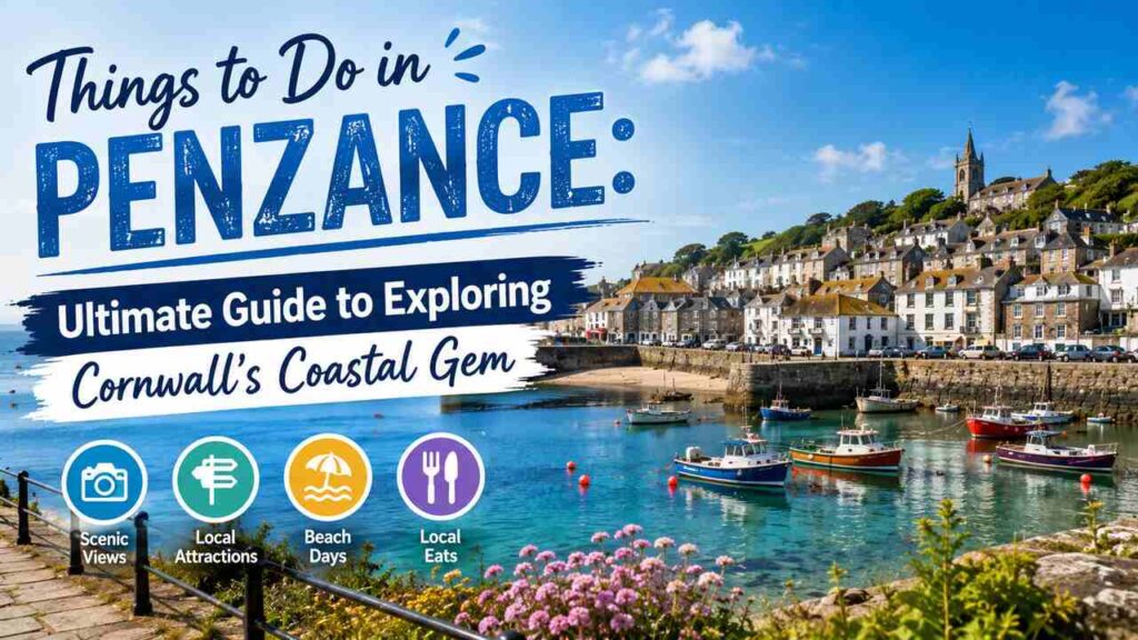 Things to Do in Penzance: Ultimate Guide to Exploring Cornwall’s Coastal Gem Tourists exploring the coastal town of Penzance, Cornwall, with beaches and historic landmarks