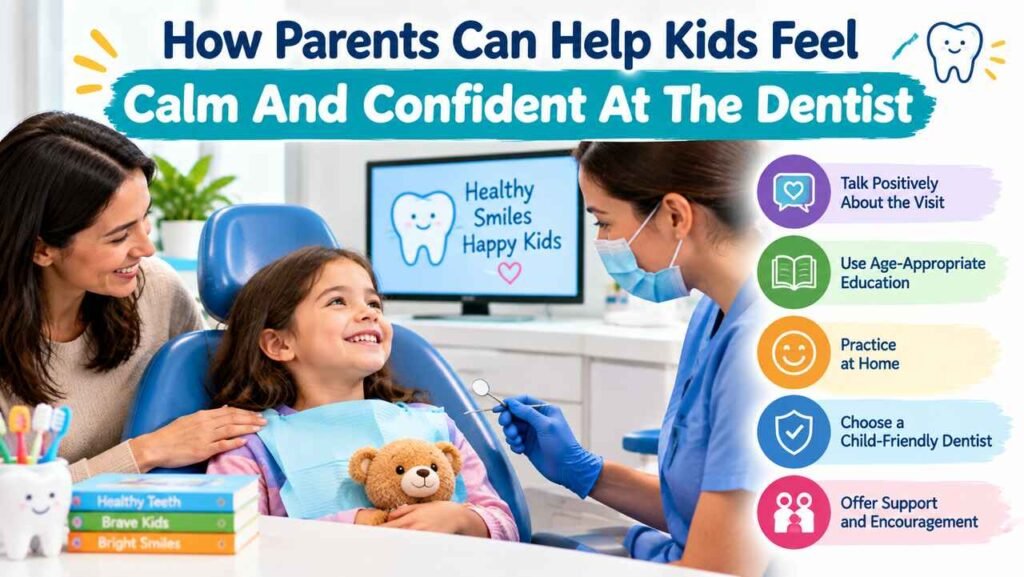 How Parents Can Help Kids Feel Calm And Confident At The Dentist Parent helping child feel calm at the dentist