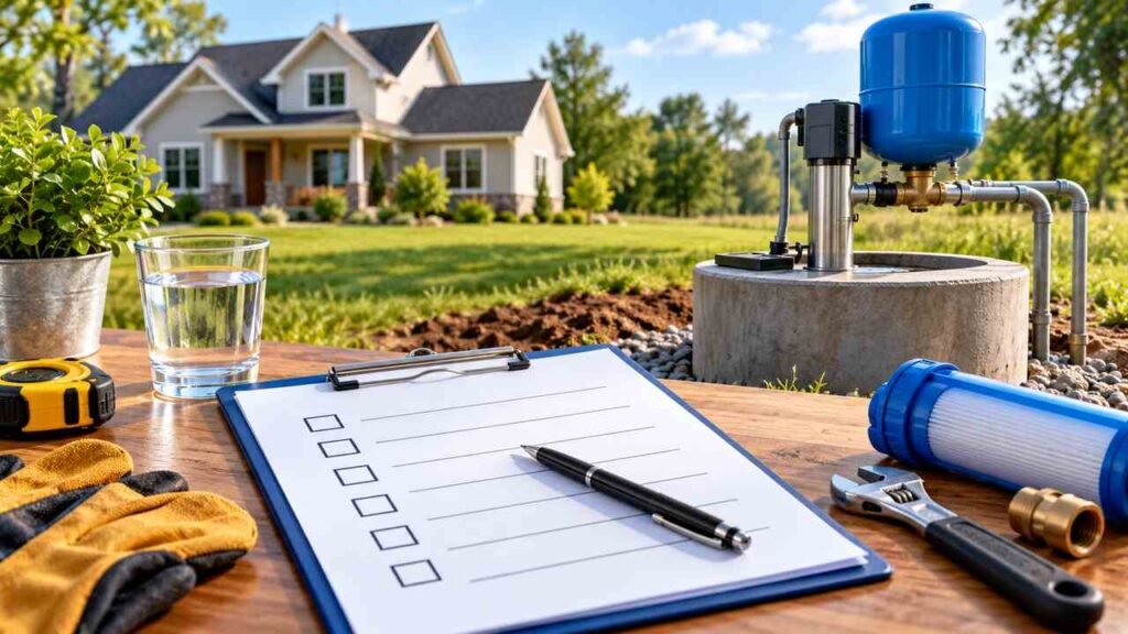 A Practical Checklist for Planning and Caring for a Private Home Water Well Private home water well with a protective casing and cap on a landscaped residential property.