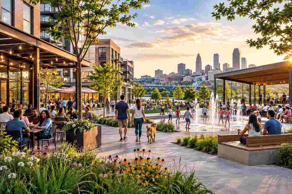 Designing Commercial and Public Spaces That Bring North Kansas City, Missouri Communities Together Modern commercial and public spaces with landscaped community gathering areas in North Kansas City, Missouri.